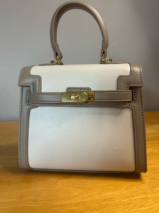 Handbags - Classy Kelly Style Two-Tone Top Handle Bag – Beige & Taupe